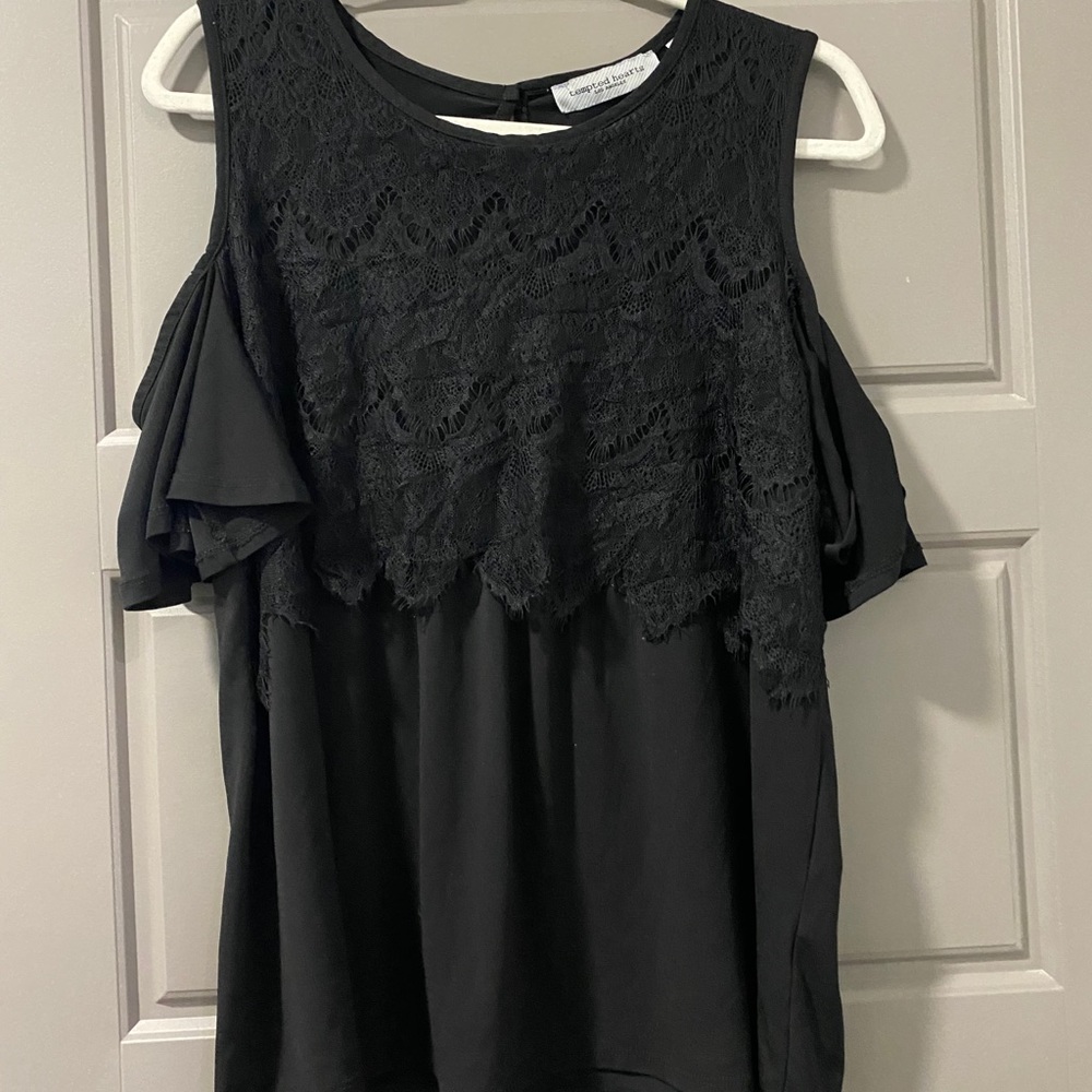 Black Lace Open-Shoulder Top